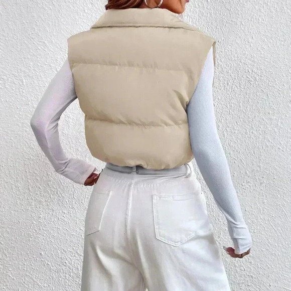 Apricot Casual Women's Zipper Front Vest Puffer Khaki Coat - Picture 1 of 4